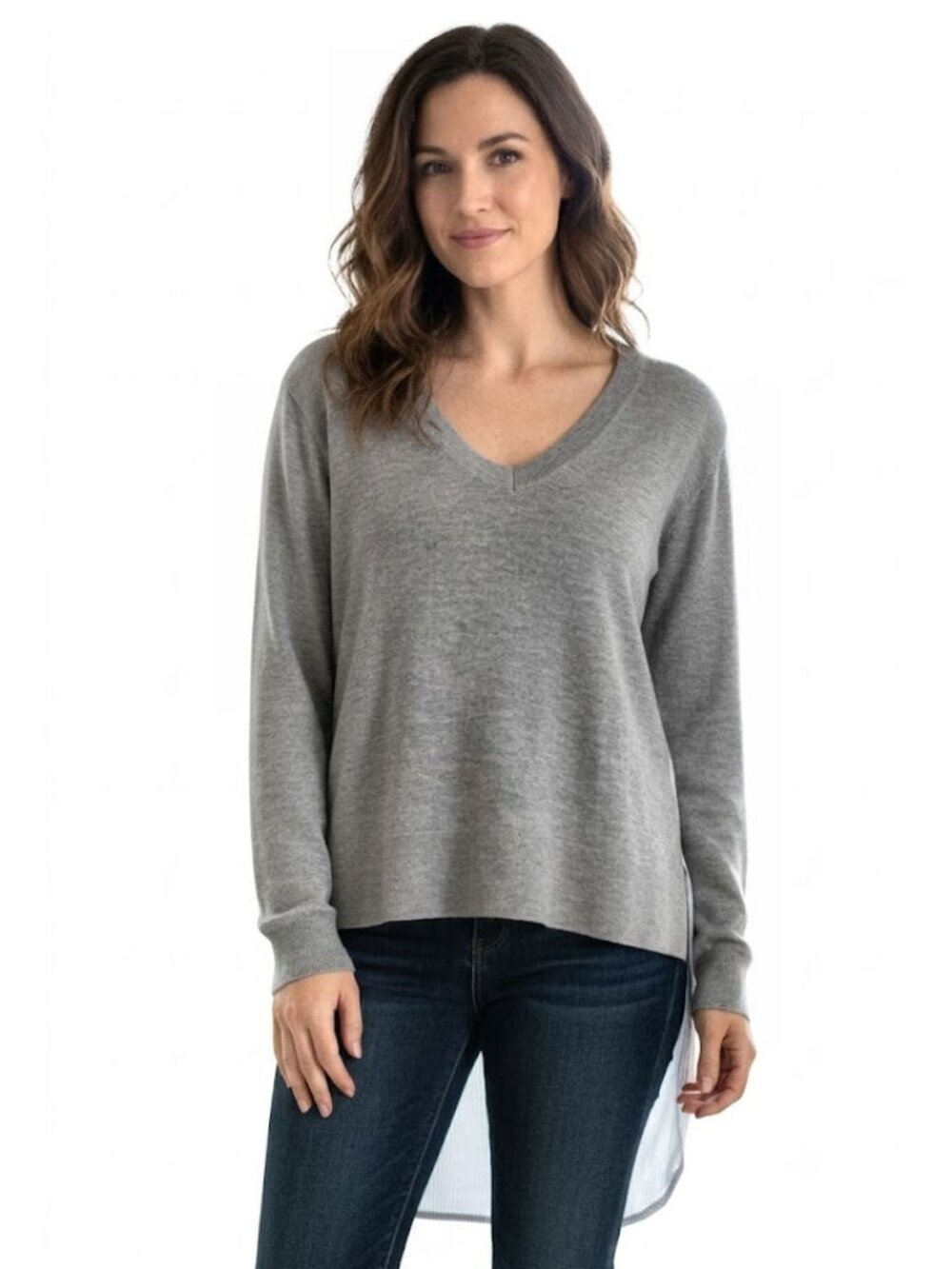 Alexander Wang Contrast Back sweater Merino Grey White Pinstriped Womens Size S